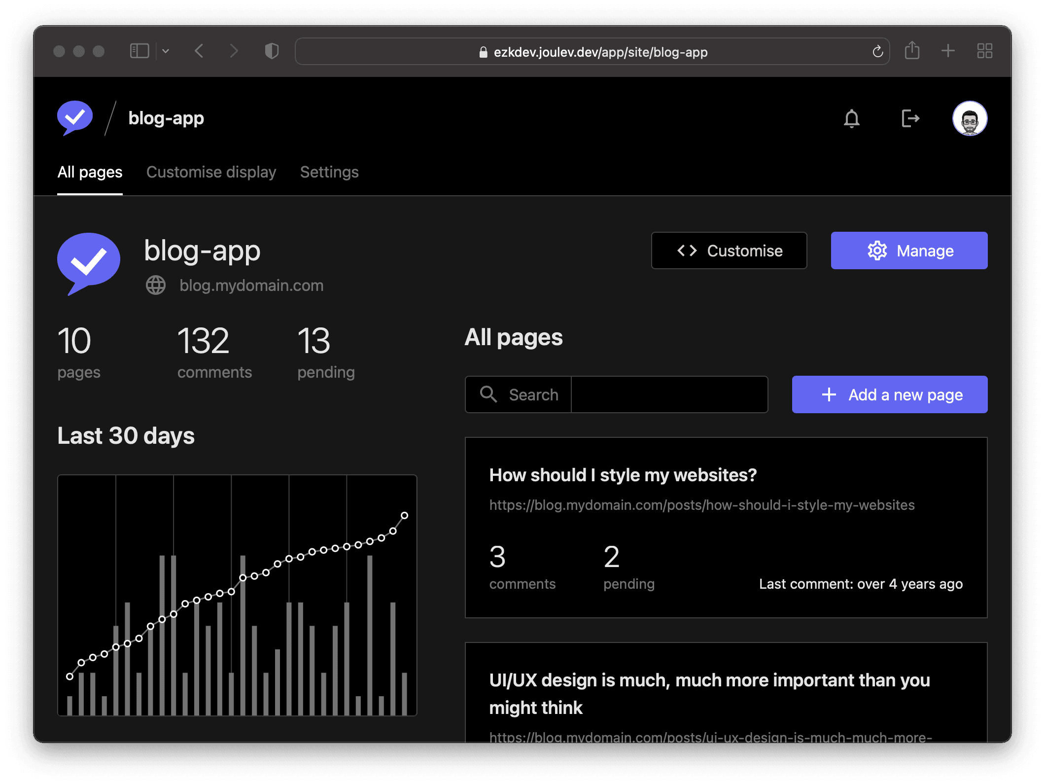 Site dashboard screenshot