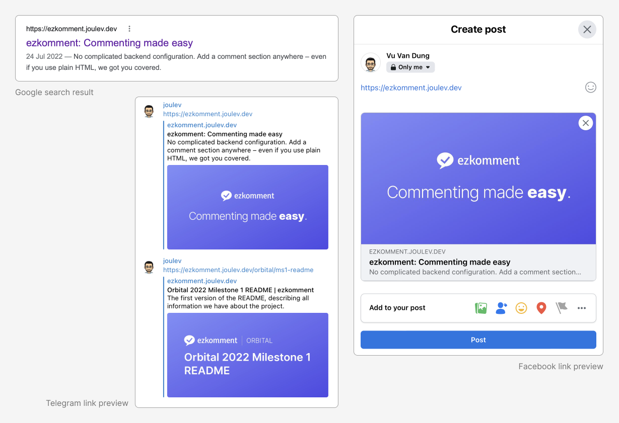 Display of ezkomment on social media (and Google search too!)
